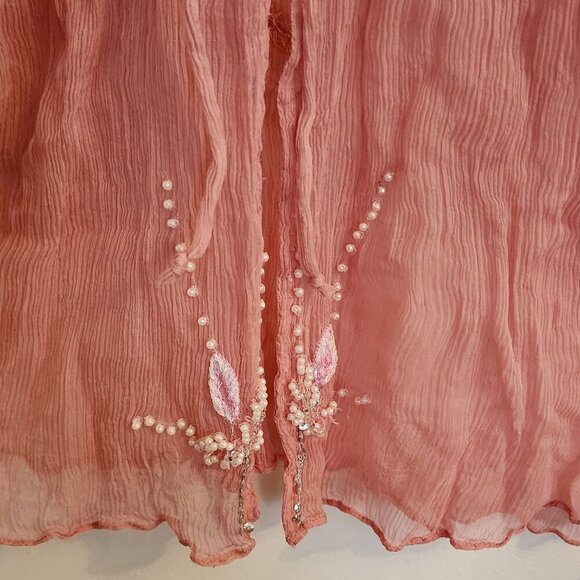 Vintage Lotta Stensson Silk Kimono Kaftan Embroidered Beaded V Neck Top One Size - Picture 4 of 6